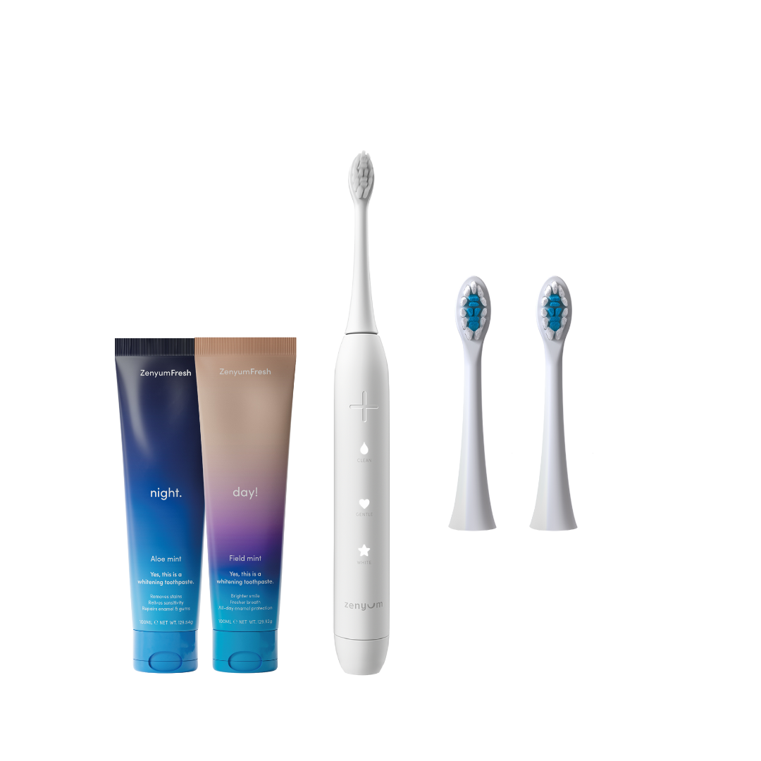 Zenyum Sonic 聲波震動牙刷 連 溫和潔淨刷頭2件裝 及 ZenyumFresh™天然日夜用全效牙膏-3色-舒緩牙齒敏感及牙周病